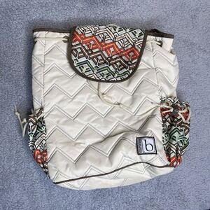 Cinda B Backpack‎ Tote Quilted Bag Beige Chevron Geometric